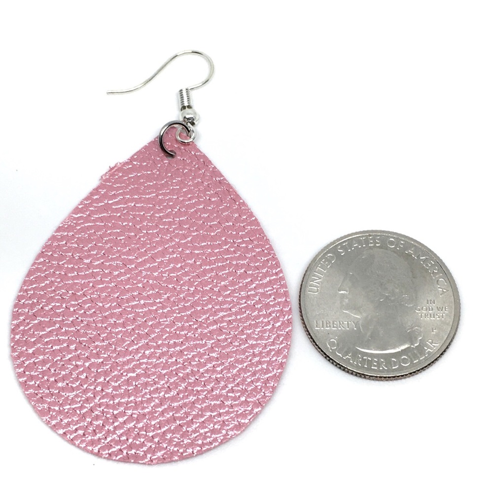 Mauve Teardrop Dangle Drop Vegan Leather Earrings - Picture 2 of 3